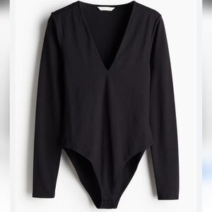 H&M Jersey Black Long Sleeve V-neck Full Bottom Bodysuit NWT